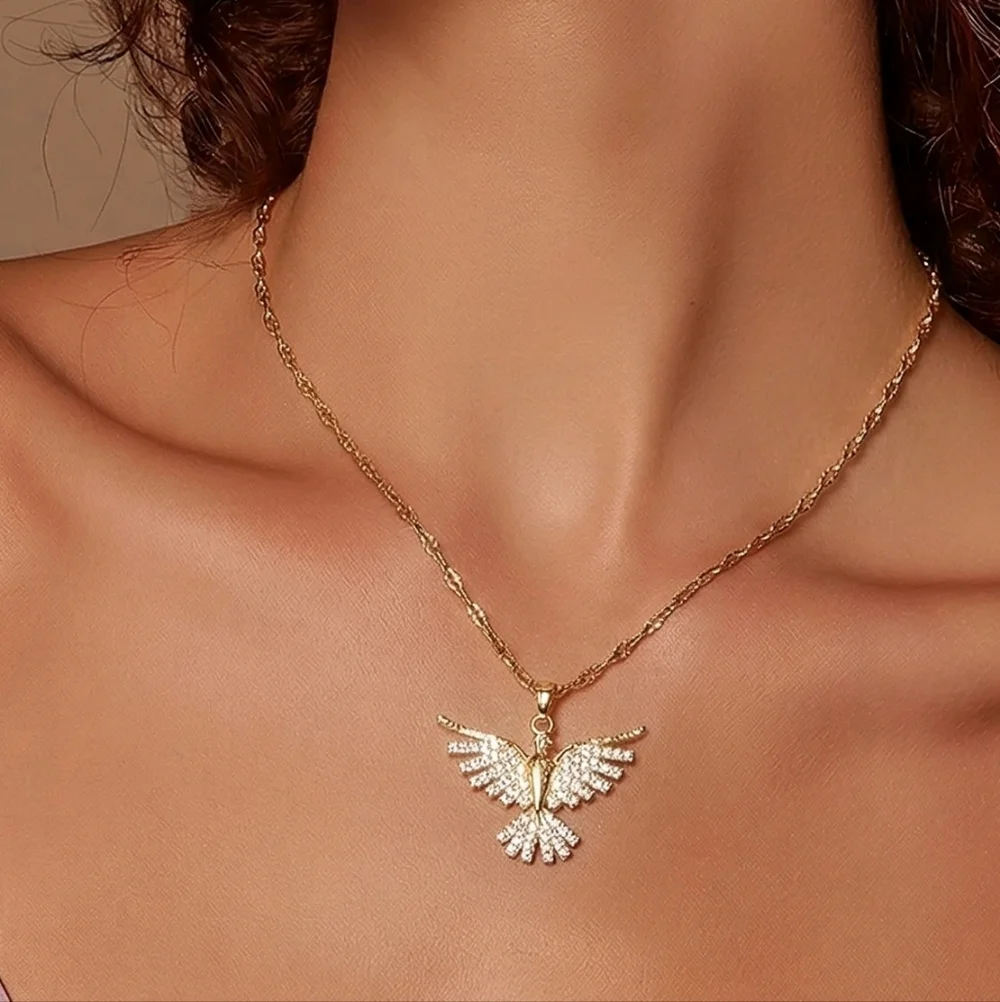 Gold Rhinestone Phoenix Necklace CZ Firebird Pendant Symbolic Energy Bird Gift